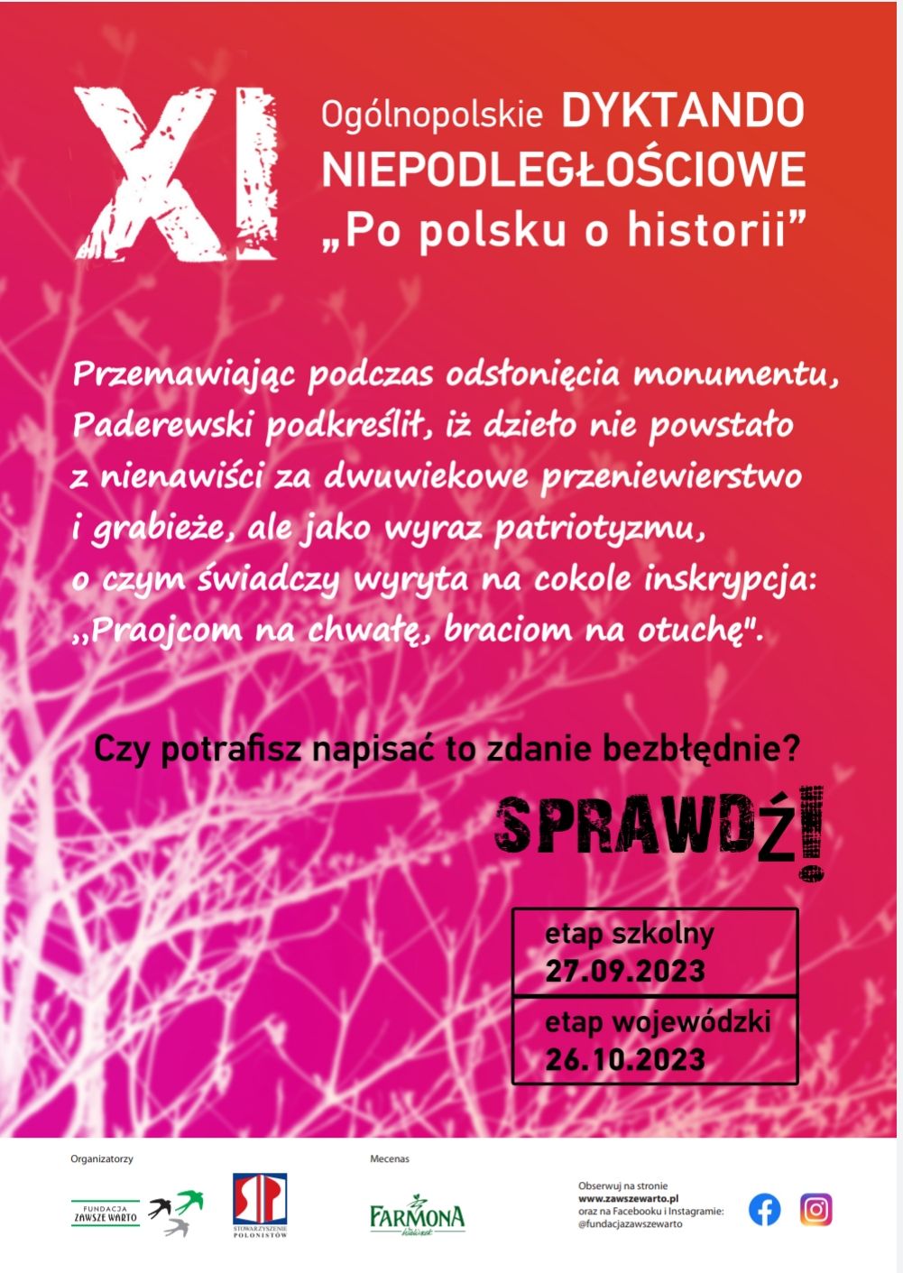 „Po polsku o historii”. XI Ogólnopolskie Dyktando Niepodległościowe.